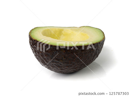 Hass Avocado Half Isolated, Whole Sharwil Set, Brown Avocados Cut, Fresh Alligator Pear, Persea Americana 125787303