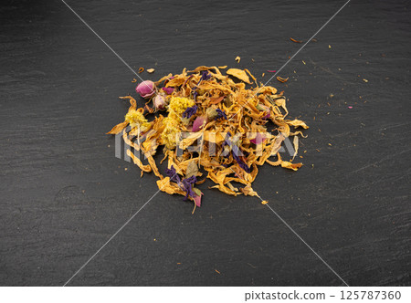 Dried edible flowers mix, Helichrysum arenarium pile, dwarf everlast petals, medical herb tea pile 125787360