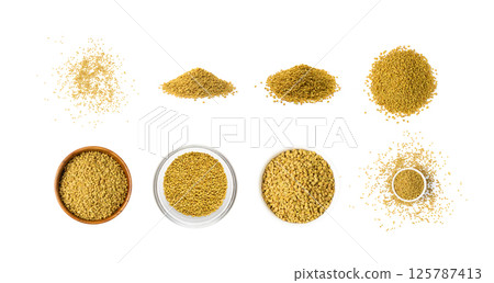Fenugreek Seeds Isolated, Dry Trigonella, Spicy Methi Dana Grains, Indian Kitchen Seasoning Ingredient Fenugreek Seeds Isolated, Dry Trigonella, Spicy Methi Dana Grains, Indian Kitchen Seasoning Ingredient 125787413