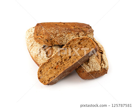Whole wheat brown bread isolated, fitness pumpkin carrot buns with seeds, cereal bread 125787581
