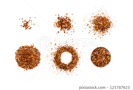 Red Chilli Pepper Flakes with Seeds Isolated 125787623