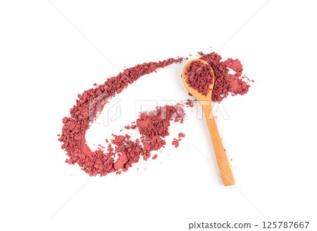 Acai powder circle pile, violet superfood dust, pink fruit flour extract mound Acai powder circle pile, violet superfood dust, pink fruit flour extract mound 125787667