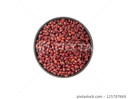 Red adzuki beans isolated, raw azuki bean pile, Vigna angularis legume seeds, dry red mung bean 125787669