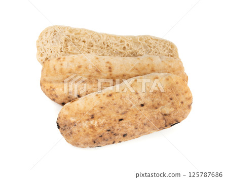 Focaccia flatbread isolated. Simple empty Afocaccia for panini, minimal Italian oblong bread 125787686