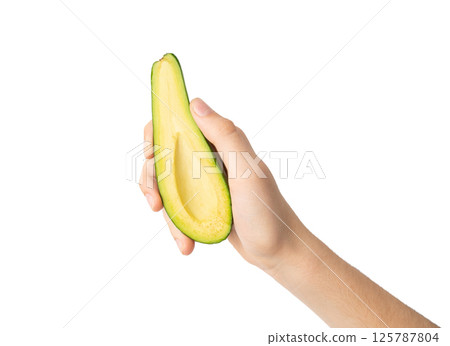 Avocado Isolated, Whole Avokado, Green Avocados Slice, Fresh Alligator Pear, Long Avocado Fruit 125787804