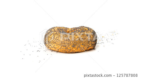 Poppy Seed Bagel Isolated, Round Bread Bun, Poppyseed Wheat Bakery for Breakfast 125787808