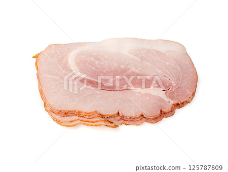 Baked Pork Slices Isolated, Roasted Sliced Loin, Tenderloin Ham Pieces, Boiled Meat Fillet Cuts 125787809