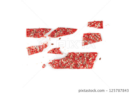 Beetroot crackers, thin rusk beet root bread, red diet multigrain crispbread, various seeds Beetroot crackers, thin rusk beet root bread, red diet multigrain crispbread, various seeds 125787843