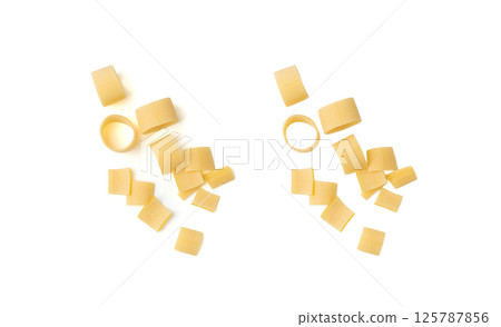 Raw Calamarata Big Pasta Isolated, Homemade Dry Macaroni, Italian Raw Round Noodle Raw Calamarata Big Pasta Isolated, Homemade Dry Macaroni, Italian Raw Round Noodle 125787856