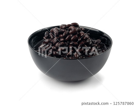 Black beans, cooked bean piles, baked legume, canned dark beans, rajma, Phaseolus vulgaris 125787860