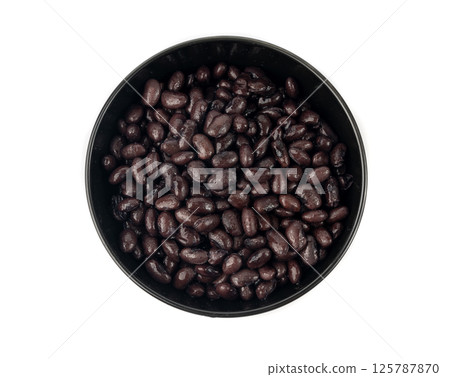 Black beans, cooked bean piles, baked legume, canned dark beans, rajma, Phaseolus vulgaris 125787870