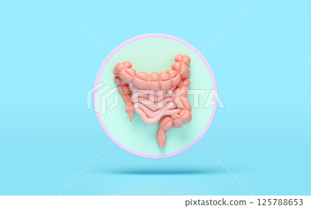 3d colon human realistic icon isolated on blue background. 3d illustration render 3d colon human realistic icon isolated on blue background. 3d illustration render 125788653