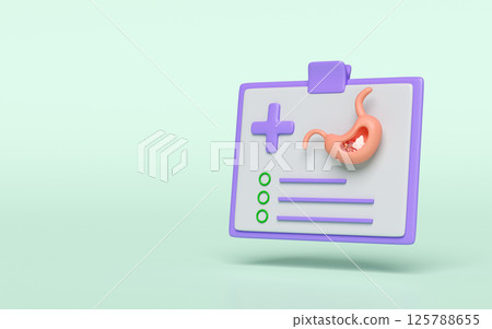 3d check list for health gastric disease isolated on green background. health check report concept, 3d illustration render 125788655