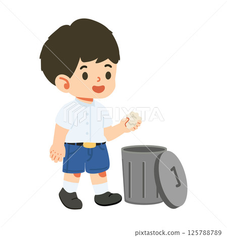 Cartoon Boy Disposing of Trash Cartoon Boy Disposing of Trash 125788789