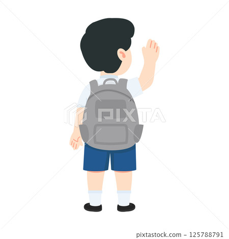 Child Waving Goodbye with Backpack Child Waving Goodbye with Backpack 125788791