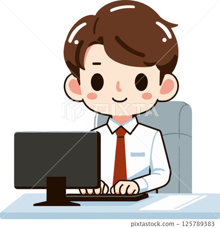 一名男子在筆記型電腦上工作的插圖 一名男子在筆記型電腦上工作的插圖 125789383