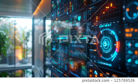 Cyber control room with world threat map 125789526