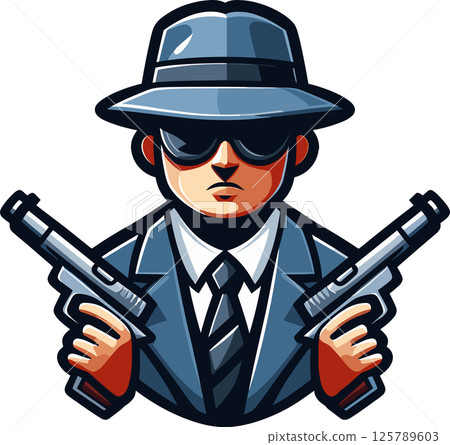 拿著兩把手槍的黑手黨的插圖 125789603