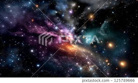 A fantastic illustration of galaxies and nebulae depicting the mysteries of the universe. Perfect background material for thumbnails 125789666