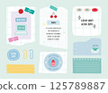 memo template. A collection of striped notes, blank notebooks, and torn notes used in a diary or office. 125789887