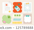 memo template. A collection of striped notes, blank notebooks, and torn notes used in a diary or office. 125789888