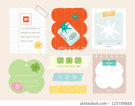 memo template. A collection of striped notes, blank notebooks, and torn notes used in a diary or office. memo template. A collection of striped notes, blank notebooks, and torn notes used in a diary or office. 125789888