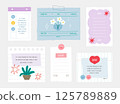 memo template. A collection of striped notes, blank notebooks, and torn notes used in a diary or office. 125789889