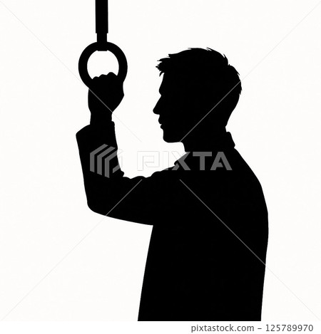 Silhouette of a man holding onto a strap Silhouette of a man holding onto a strap 125789970