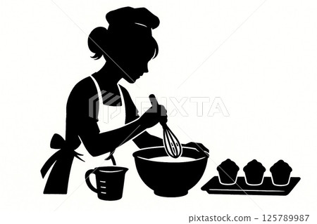 一個熱衷於製作糖果的女孩的輪廓 125789987