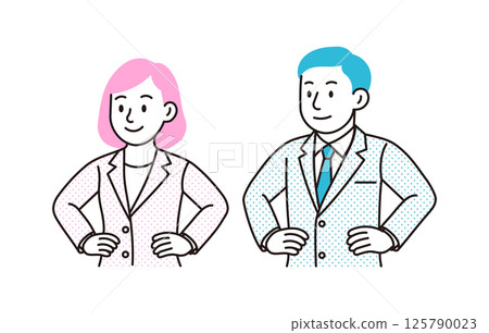 Illustration of a man and woman in a business suit with their hands on their hips and full of confidence 125790023