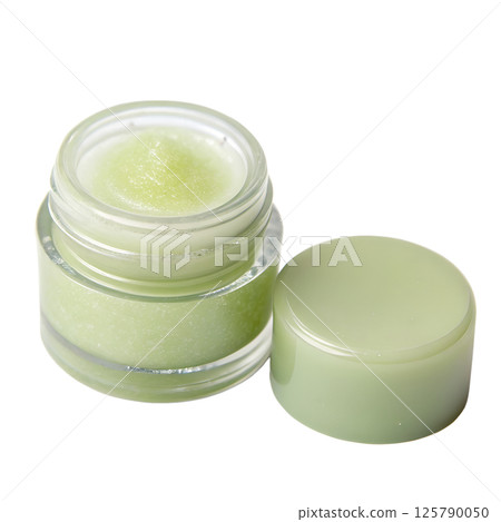 Natural green lip balm with organic ingredients, eco-friendly moisturizing care for lips, herbal cosmetic product 125790050
