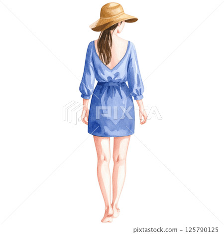 Relaxed vacation look, watercolor character behind wearing casual outfit 125790125