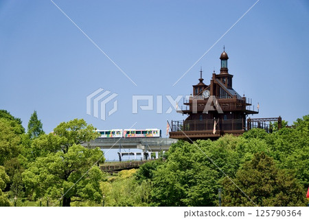 Ghibli Park's elevator tower and wrapped Linimo Ghibli Park's elevator tower and wrapped Linimo 125790364
