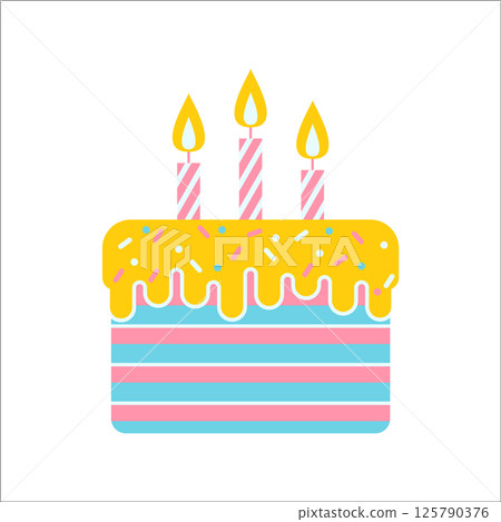 Colorful birthday cake. Three tier cake with decorative frosting 125790376