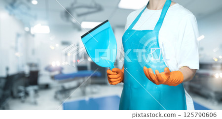 Hospital cleaner ready for shift 125790606