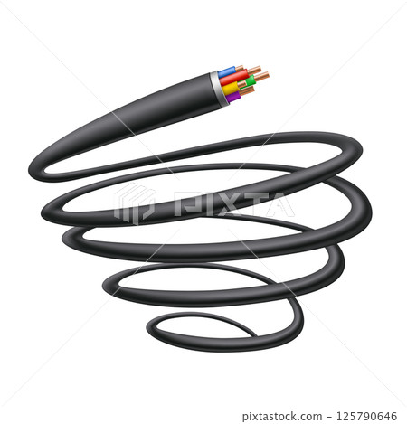Electric cable twisted into a spiral. 125790646