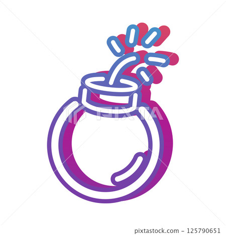 Bomb blue glowing neon vector flat icon, cartoon burning dynamite billboard, detonation lamp design, lighting signboard 125790651