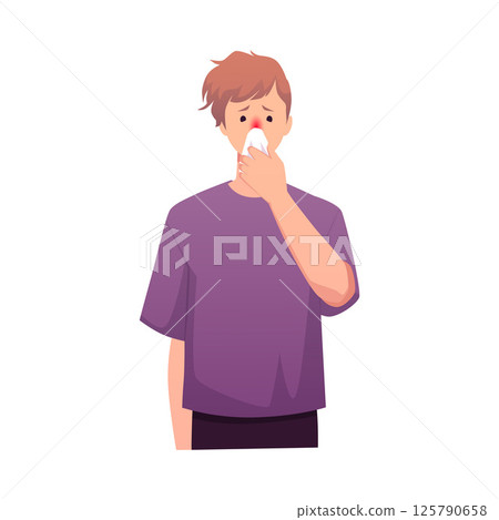 Sad young man with respiratory disease, nasal congestion and difficulty breathing. Sad young man with respiratory disease, nasal congestion and difficulty breathing. 125790658