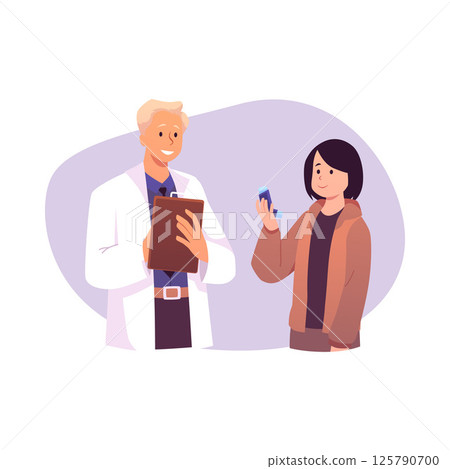 Doctor prescribes inhaler for patient, Asthma, Allergy disease medicine consultation for treatment vector illustration 125790700