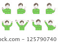 Illustration set of men in work clothes expressing positive emotions 125790740