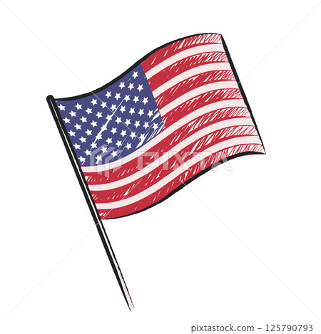 Hand Drawn Retro American Flag Vector Illustration Hand Drawn Retro American Flag Vector Illustration 125790793