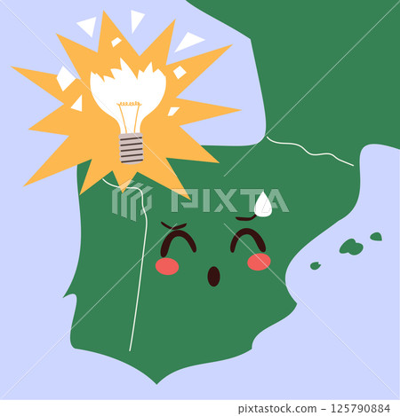Spanish Blackout Helpless Iberian Peninsula Map and Broken Bulb Vector Illustration 125790884