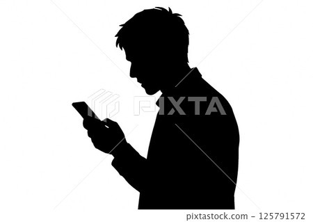 一個人在智慧型手機上查看資訊的輪廓 125791572