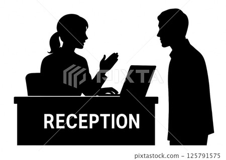 Silhouette of a woman at the reception and visitors 125791575
