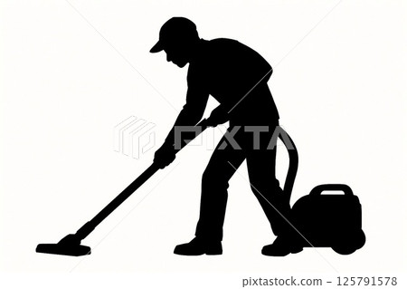 用吸塵器清潔的人的輪廓 125791578