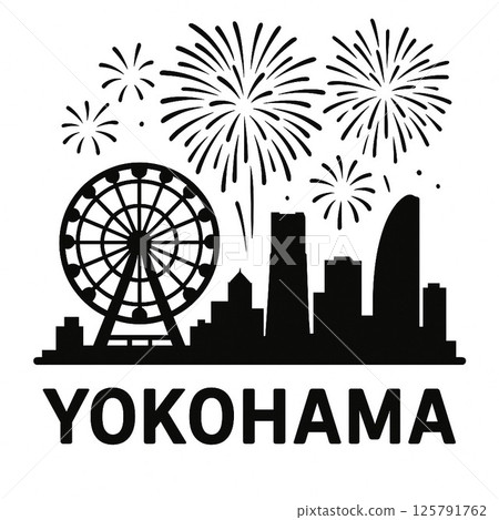 Fireworks and the silhouette of a Ferris wheel lighting up the night sky in Yokohama 125791762