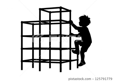 Silhouette of a child climbing a jungle gym Silhouette of a child climbing a jungle gym 125791779