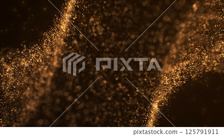 Soft shimmering golden bokeh particles flowing in space. Elegant abstract background for celebration, luxury, or events. 125791911