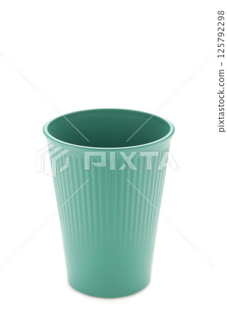 Blue eco plastic glass isolated on white background 125792298