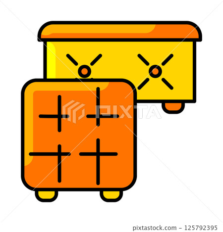 Pouf for storage icon. Home decor element thin line illustration. Pouf for storage icon. Home decor element thin line illustration. 125792395
